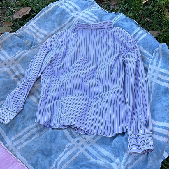 George Stretch Button Up Blouse Diagonal Purple Black White Stripes XL (16/18) - Picture 11 of 16